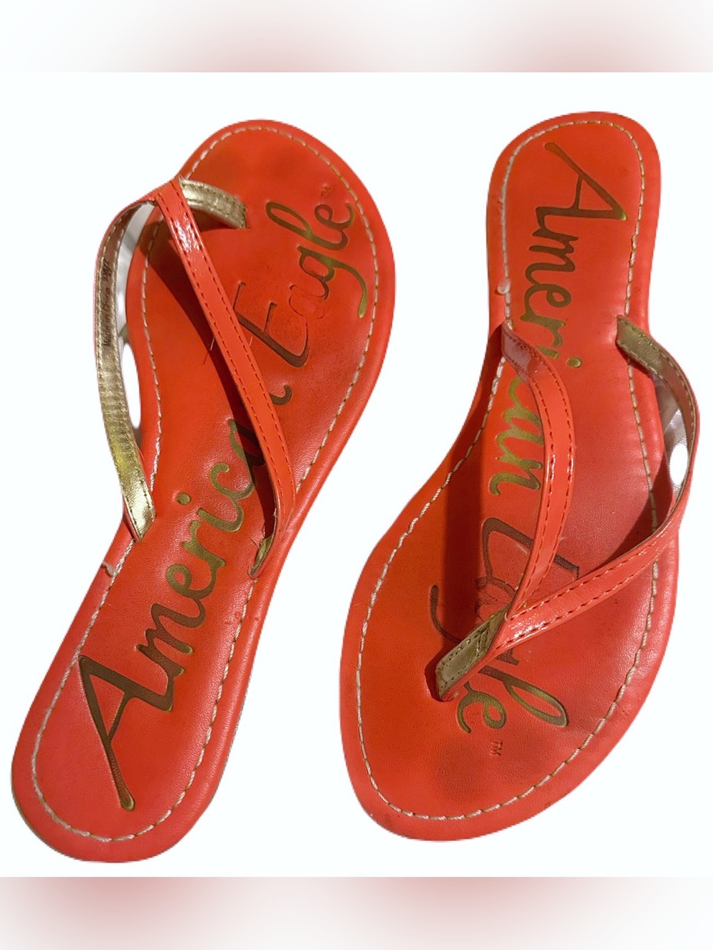 American Eagle Outfitters Orange and Gold Women's Flip Flop Sandals
